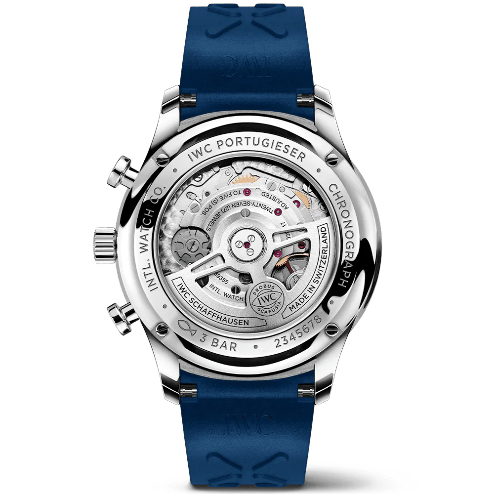 Portugieser 41mm Silver/Blue Dial Chronograph Rubber Strap Watch - Image 4