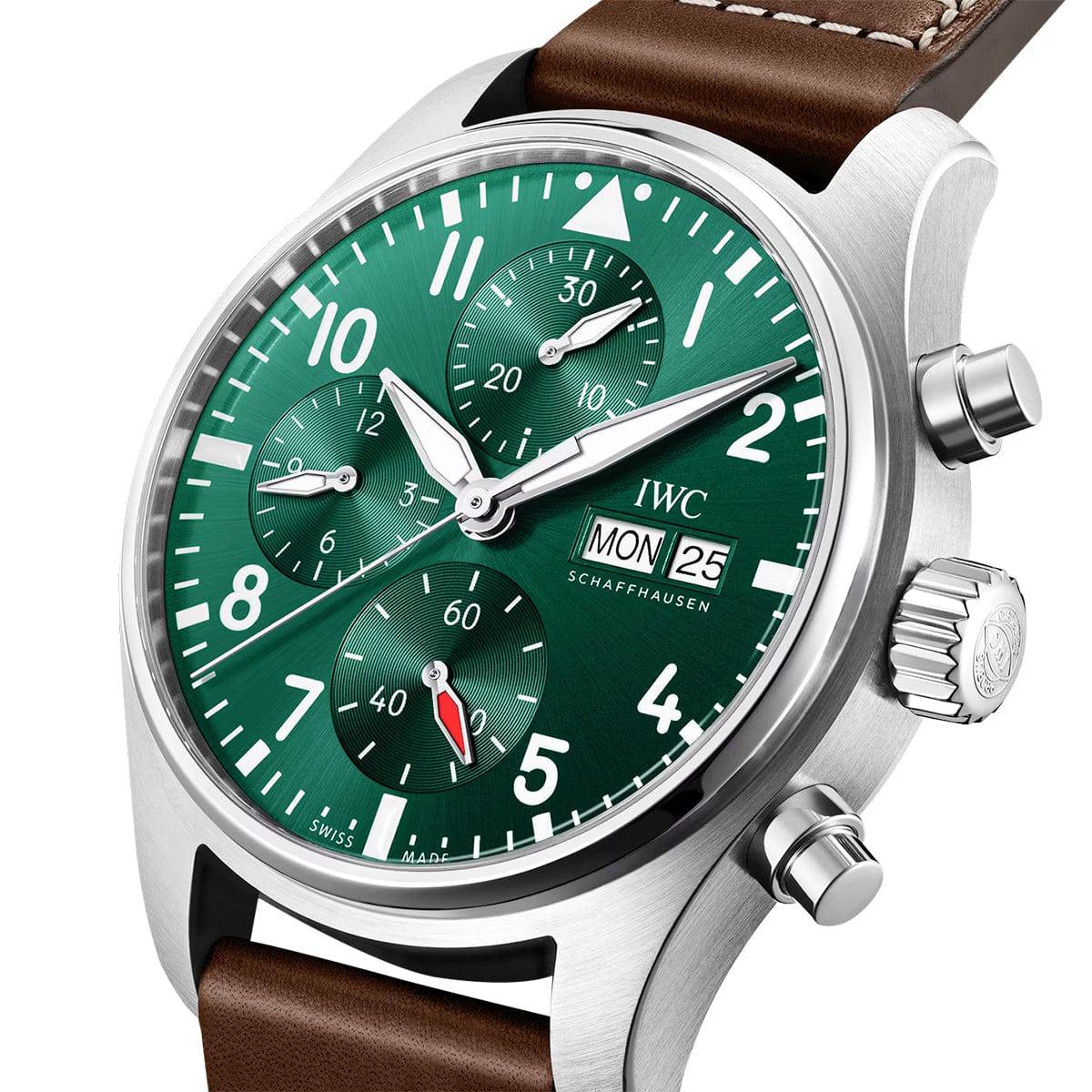 Pilot's 41mm Green Dial Chronograph Leather Strap Watch - Image 2