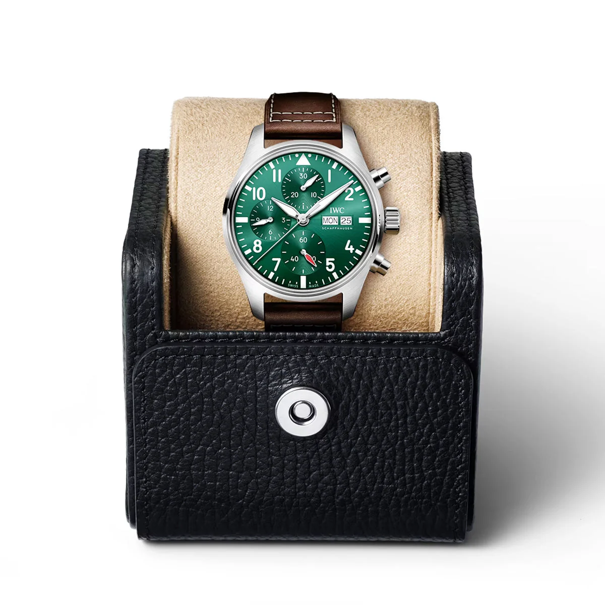 Pilot's 41mm Green Dial Chronograph Leather Strap Watch - Image 4