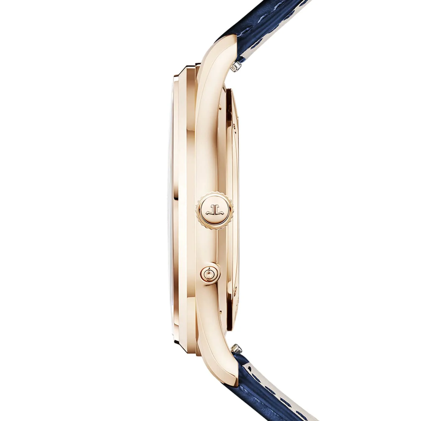 Master Ultra Thin Moon 18ct Pink Gold Blue Dial Strap Watch - Image 4
