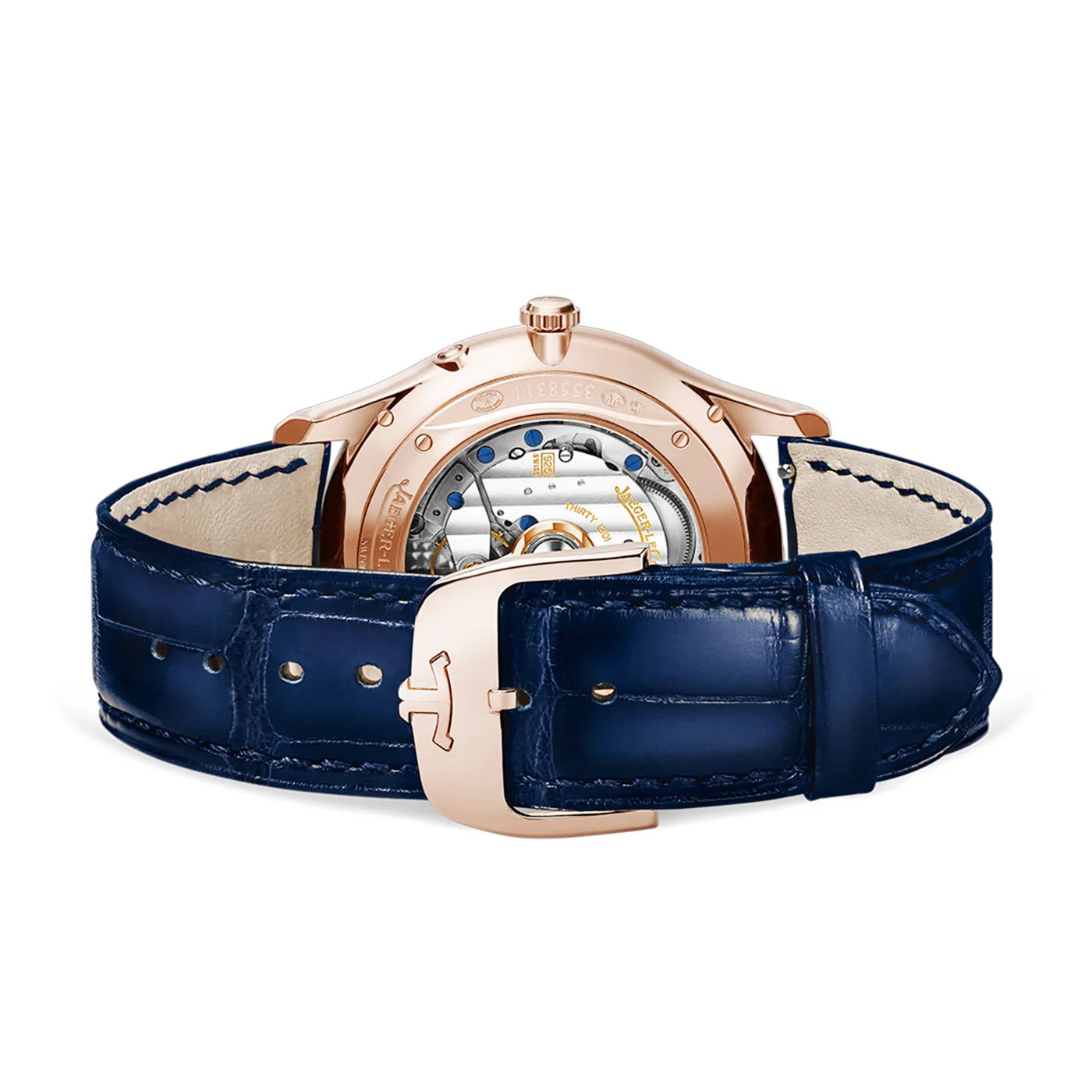 Master Ultra Thin Moon 18ct Pink Gold Blue Dial Strap Watch - Image 5