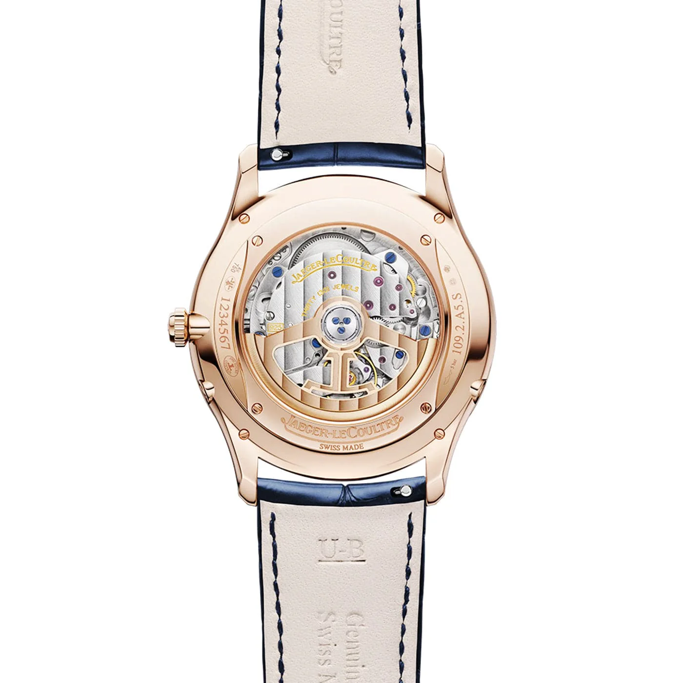 Master Ultra Thin Moon 18ct Pink Gold Blue Dial Strap Watch - Image 6
