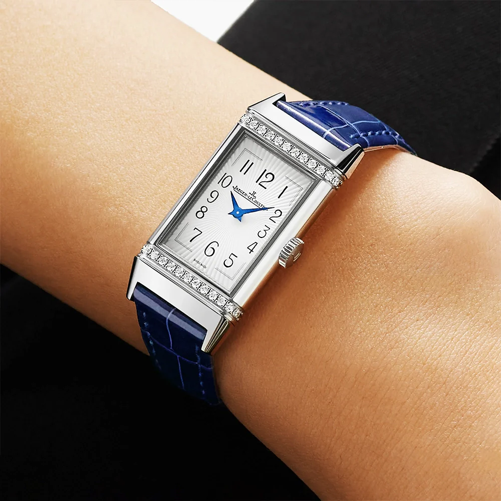 Reverso One Diamond Set Bezel & Silver Dial Leather Strap Watch - Image 2