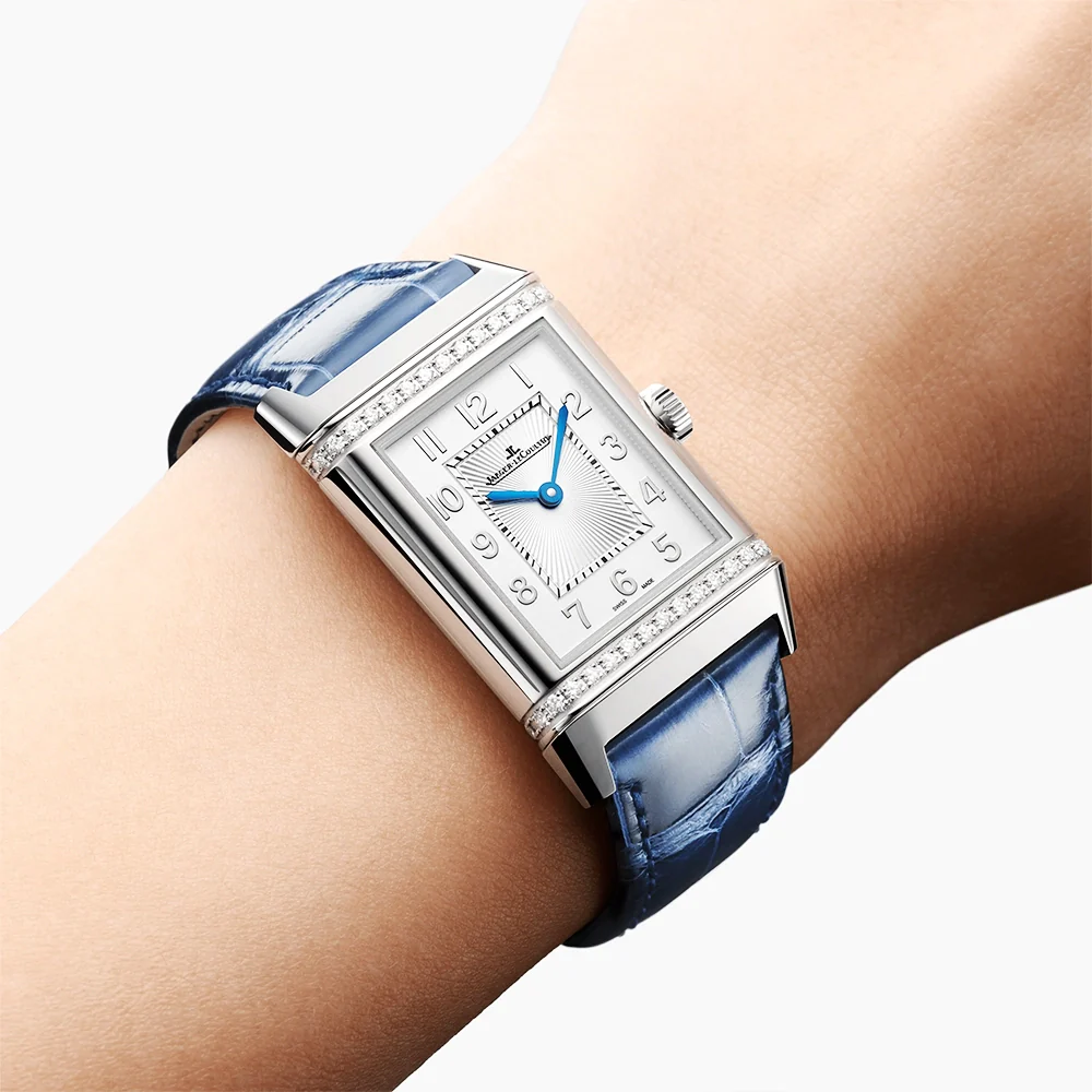 Reverso Classic Medium Duetto Silver Dial Diamond Set Watch - Image 2