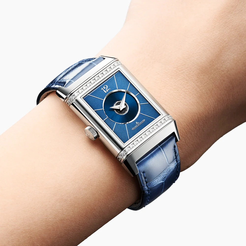 Reverso Classic Medium Duetto Silver Dial Diamond Set Watch - Image 3