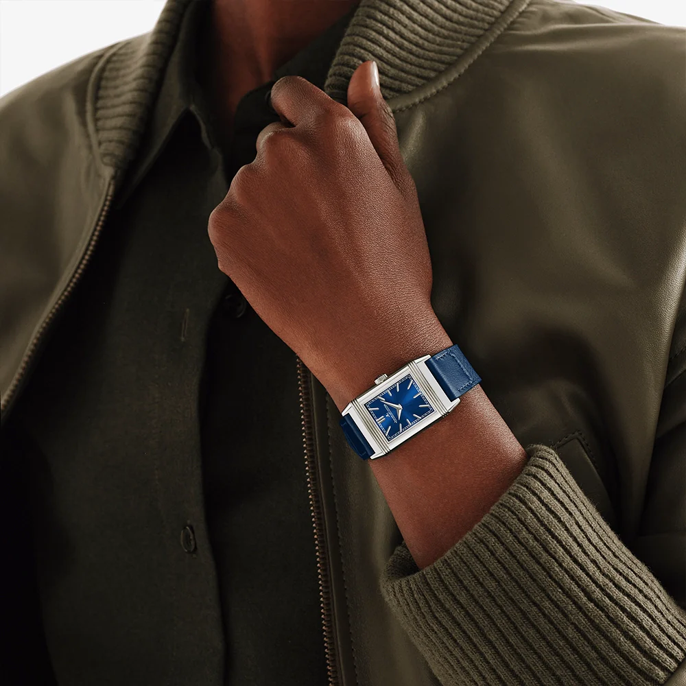 Reverso Tribute Monoface Blue Dial Leather Strap Watch - Image 3