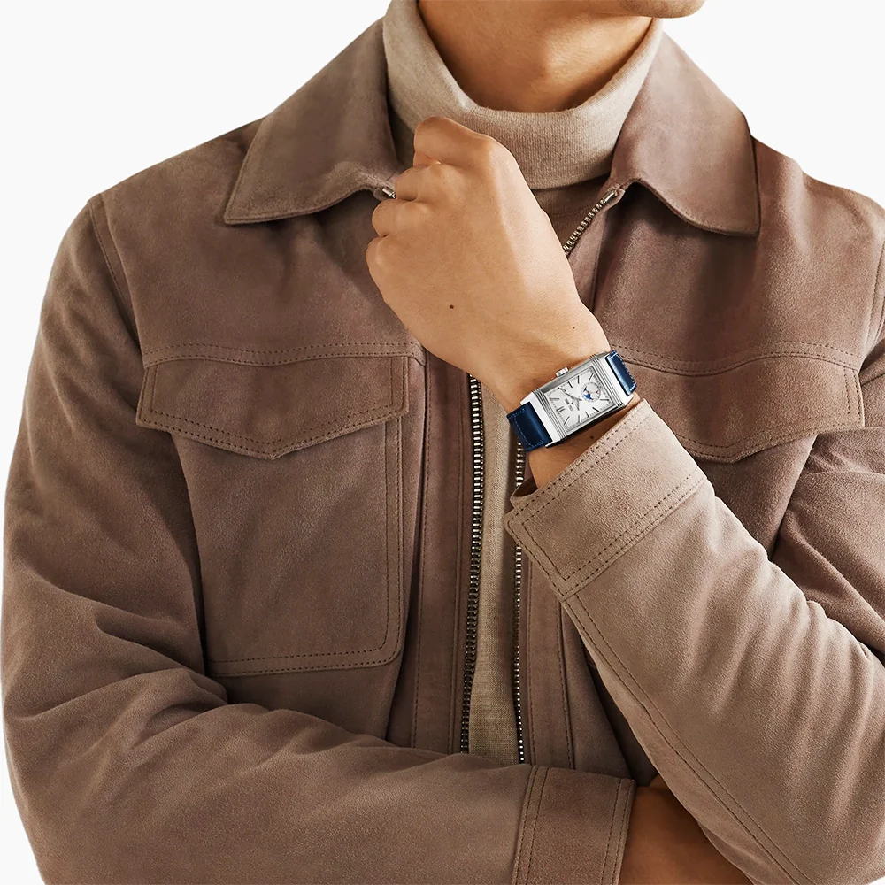 Reverso Tribute Duoface Calendar Large Silver Dial Leather Strap Watch - Image 4