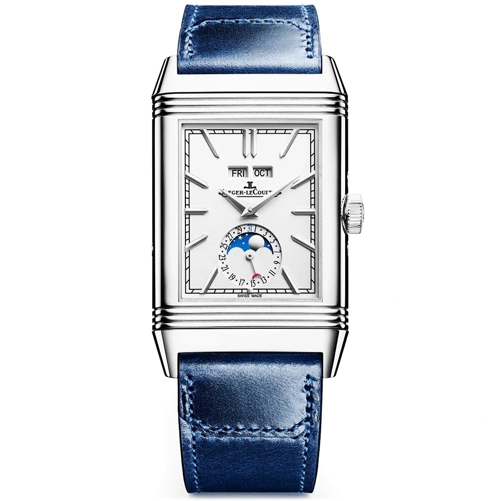 Reverso Tribute Duoface Calendar Large Silver Dial Leather Strap Watch - Image 5