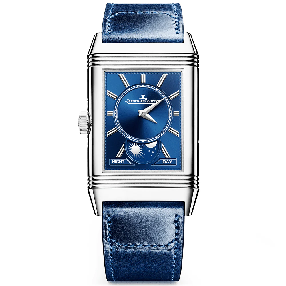 Reverso Tribute Duoface Calendar Large Silver Dial Leather Strap Watch - Image 6