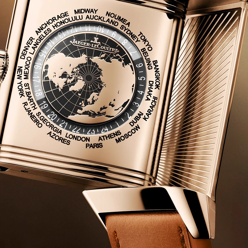 Reverso Tribute Geographic 18ct Pink Gold Mens Strap Watch - Image 4