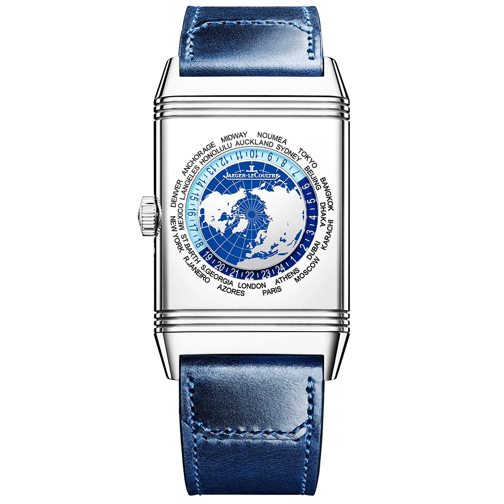 Reverso Tribute Geographic Mens Blue Dial Strap Watch - Image 4
