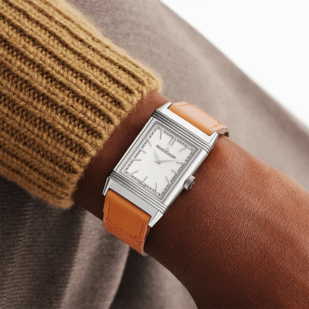 Reverso Tribute Monoface Silver Dial Leather Strap Watch - Image 2