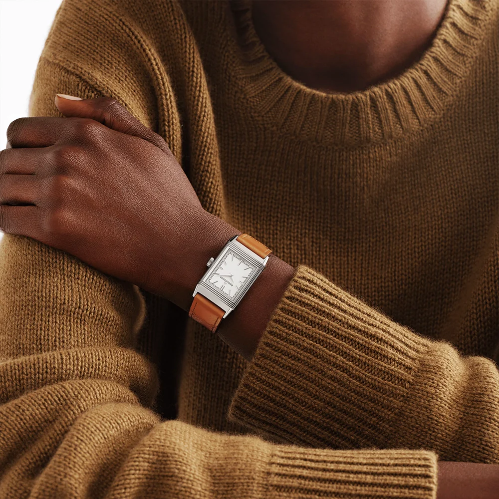 Reverso Tribute Monoface Silver Dial Leather Strap Watch - Image 3
