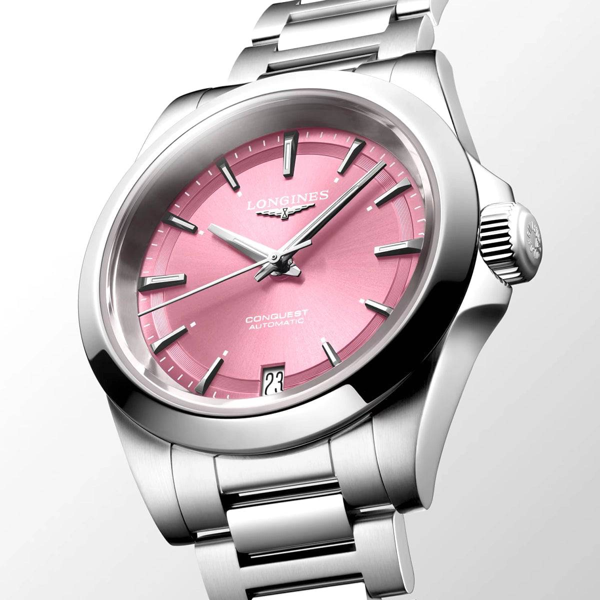 Conquest 34mm Pink Sunray Dial Automatic Bracelet Watch - Image 2