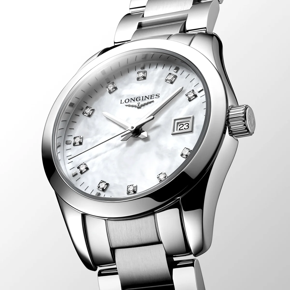 Conquest Classic 29.5mm White Mother of Pearl Dial Ladies Bracelet Watch - Image 3