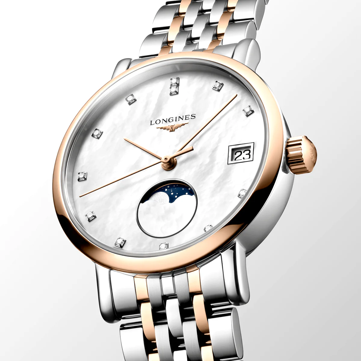 Elegant Moonphase 30mm Two-Tone Mother of Pearl Dial Bracelet Watch - Image 2
