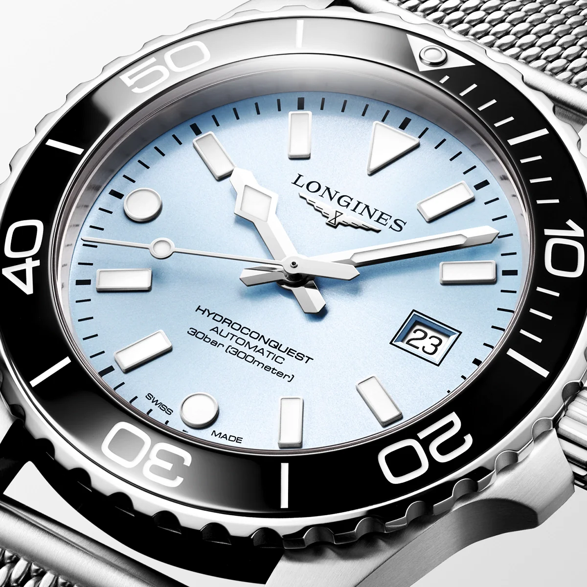 HydroConquest 42mm Ice Blue Dial Milanese Bracelet Watch - Image 3