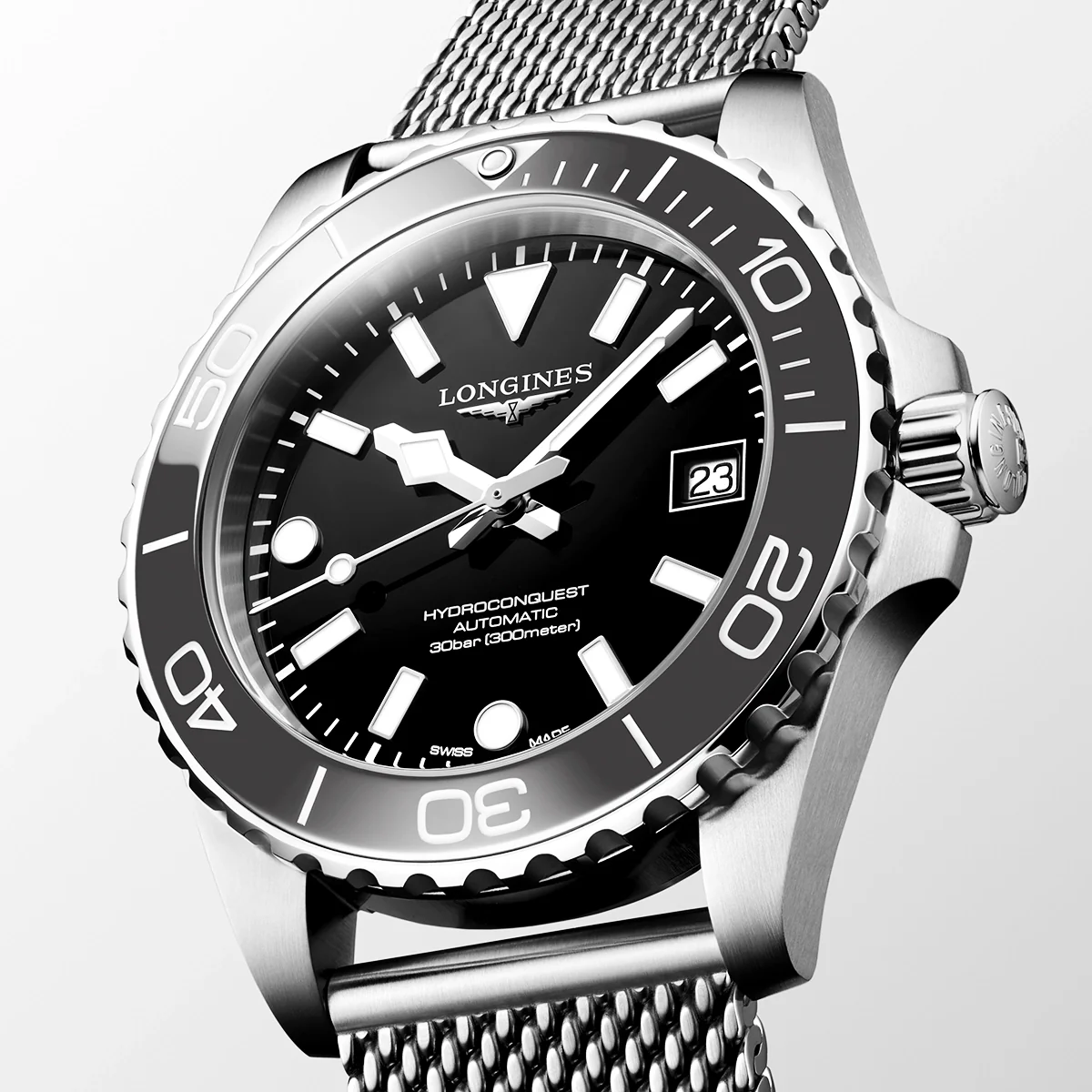 HydroConquest 39mm Grey Ceramic Bezel Milanese Bracelet Watch - Image 2