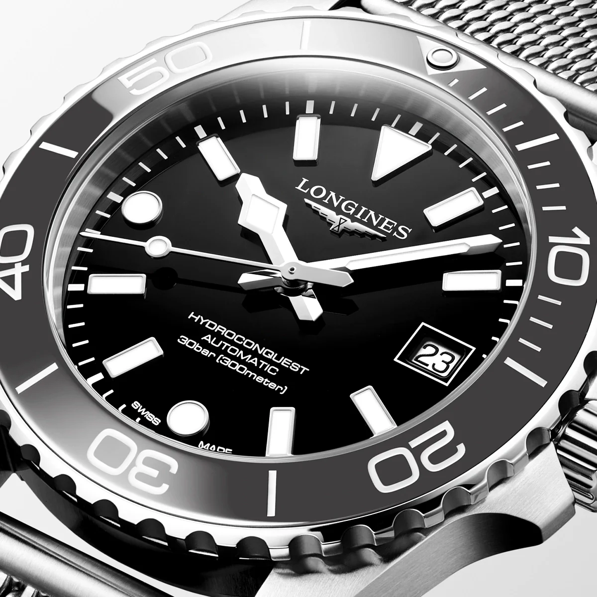 HydroConquest 39mm Grey Ceramic Bezel Milanese Bracelet Watch - Image 3