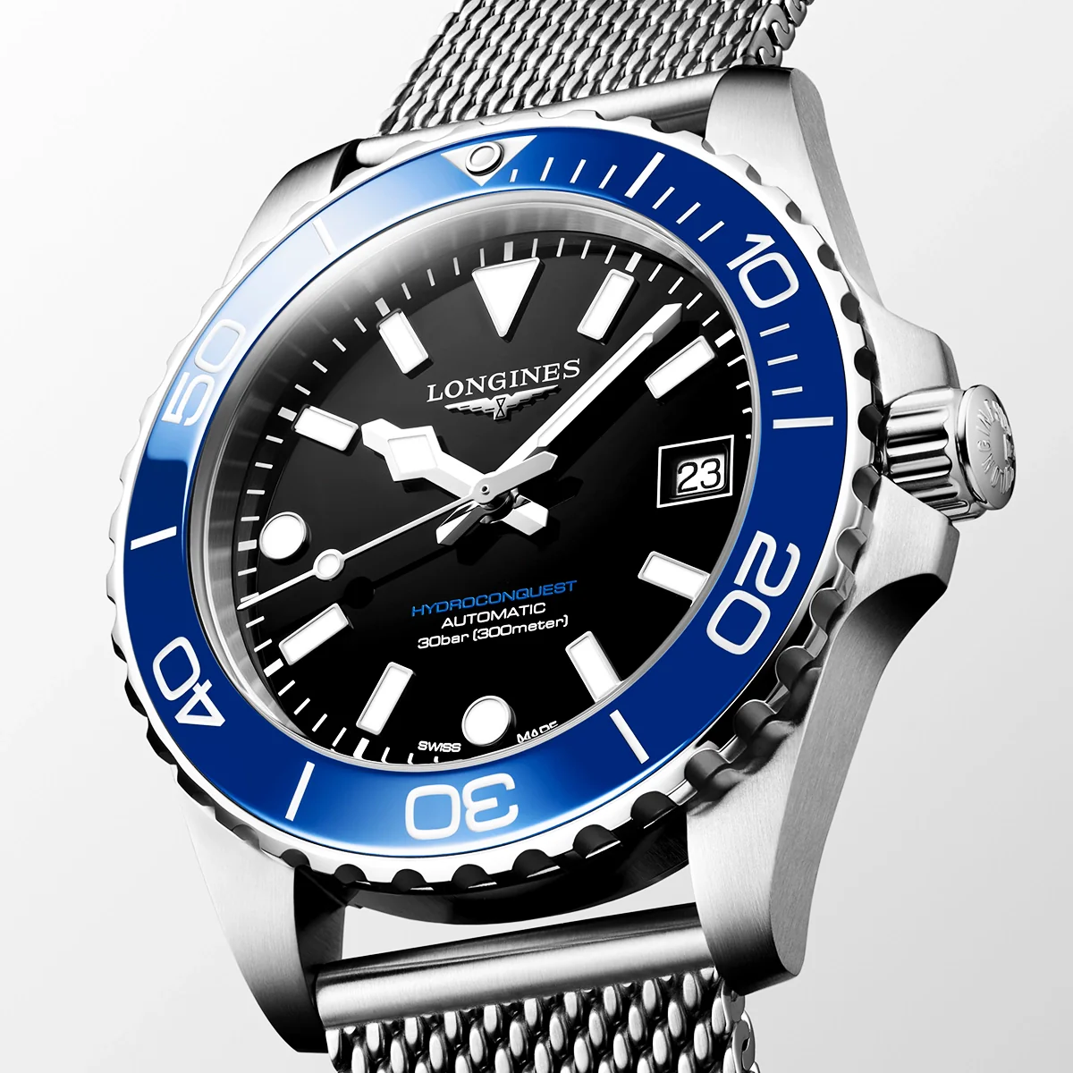 HydroConquest 39mm Blue Ceramic Bezel Milanese Bracelet Watch - Image 2