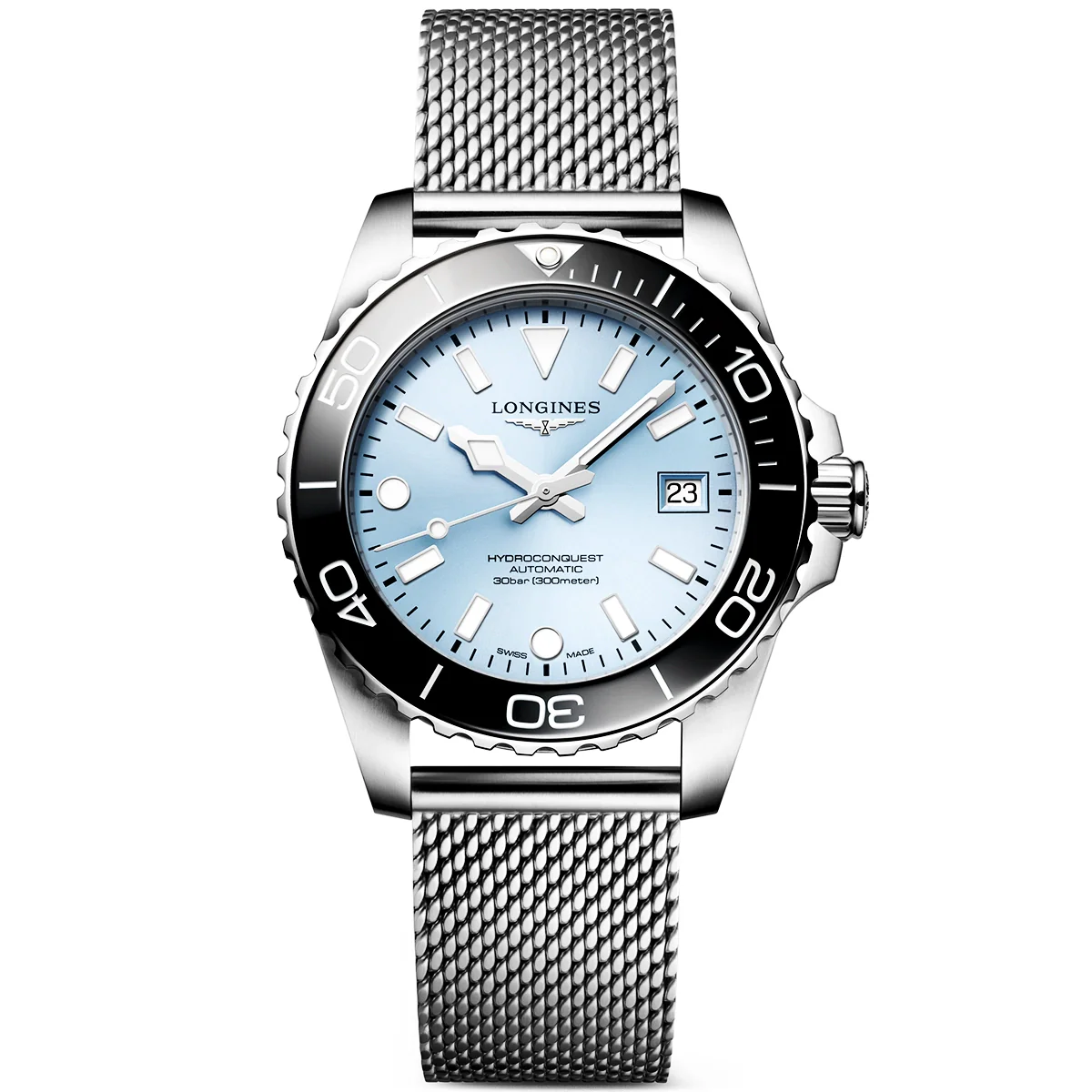 HydroConquest 39mm Ice Blue Dial Milanese Bracelet Watch