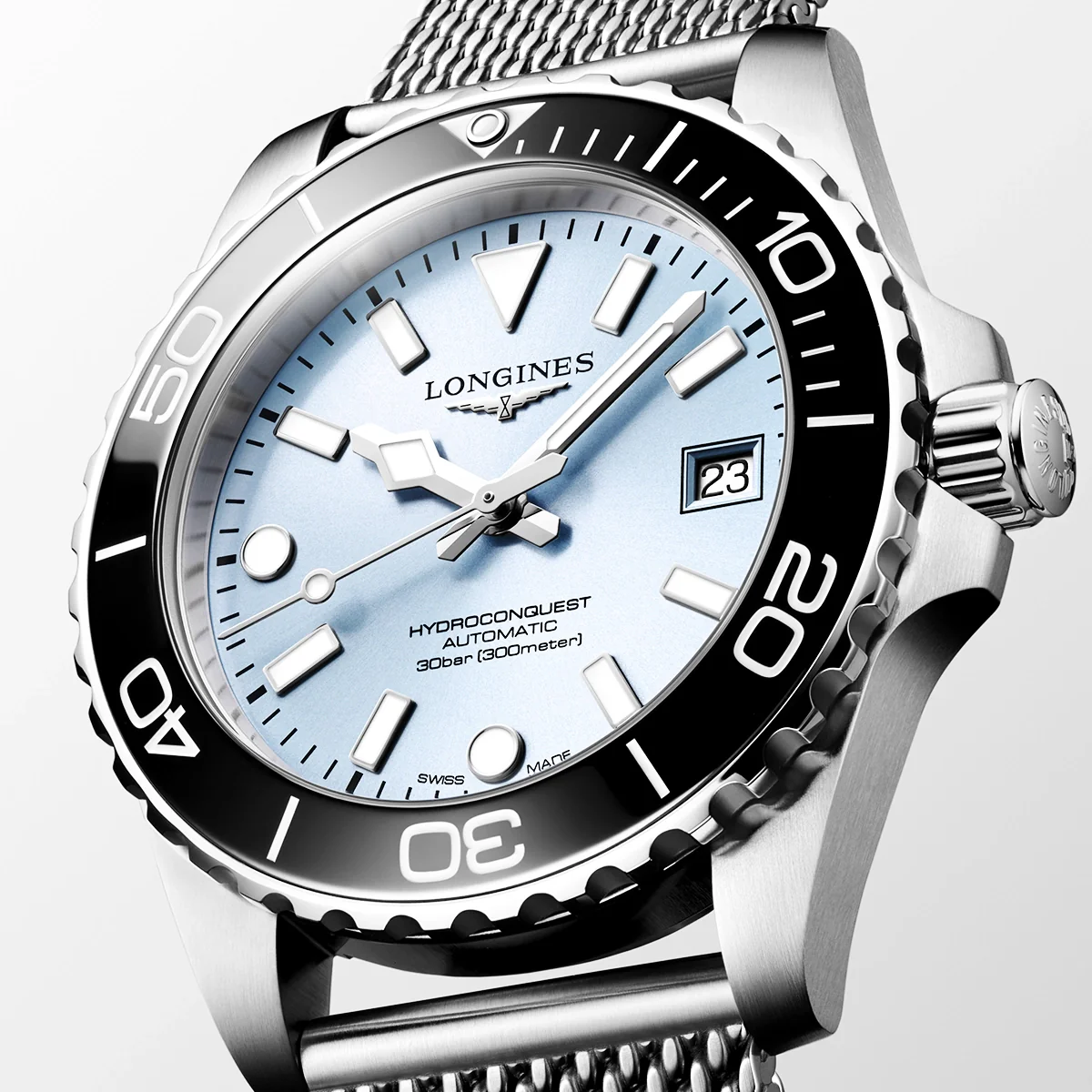 HydroConquest 39mm Ice Blue Dial Milanese Bracelet Watch - Image 2