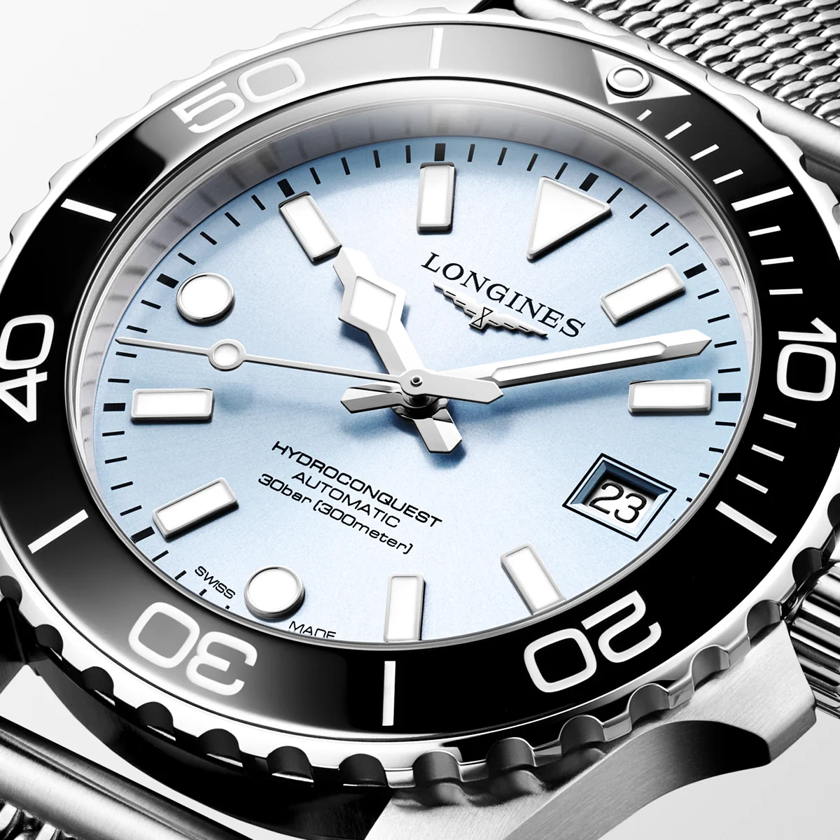 HydroConquest 39mm Ice Blue Dial Milanese Bracelet Watch - Image 3