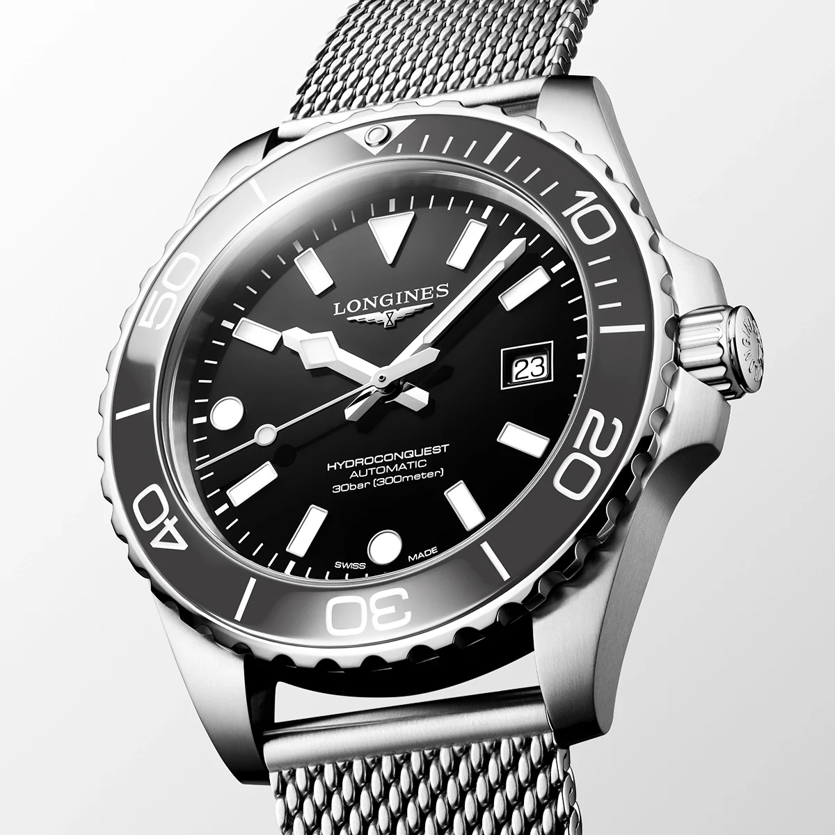 HydroConquest 42mm Grey Ceramic Bezel Milanese Bracelet Watch - Image 2
