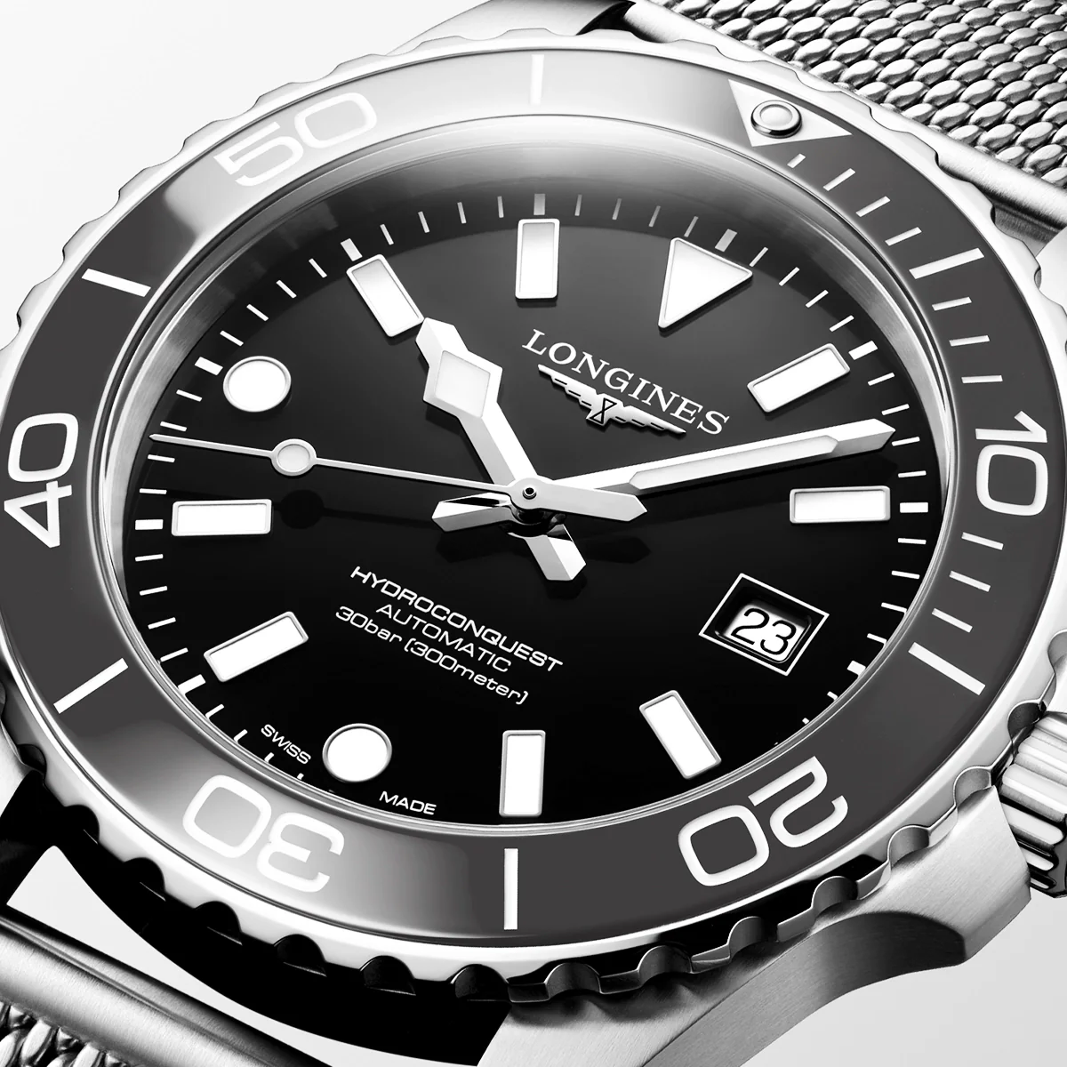 HydroConquest 42mm Grey Ceramic Bezel Milanese Bracelet Watch - Image 3