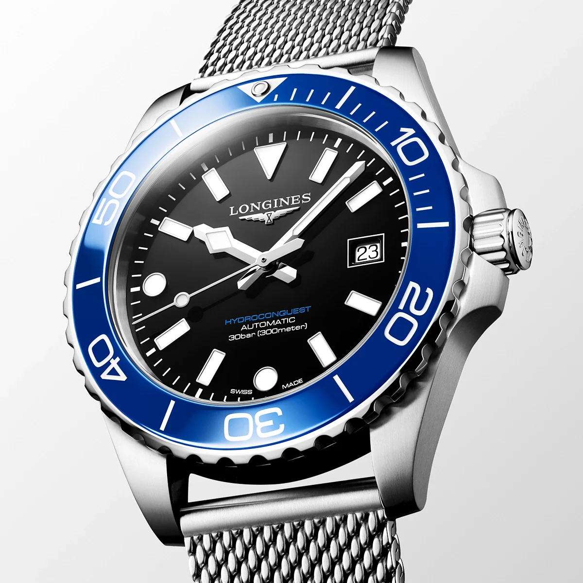 HydroConquest 42mm Blue Ceramic Bezel Milanese Bracelet Watch - Image 2