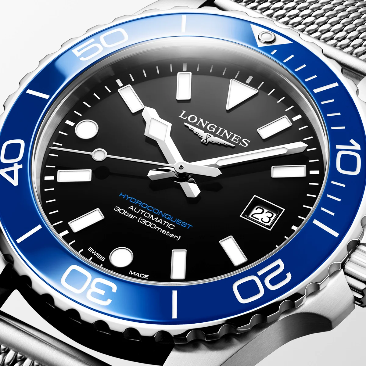 HydroConquest 42mm Blue Ceramic Bezel Milanese Bracelet Watch - Image 3