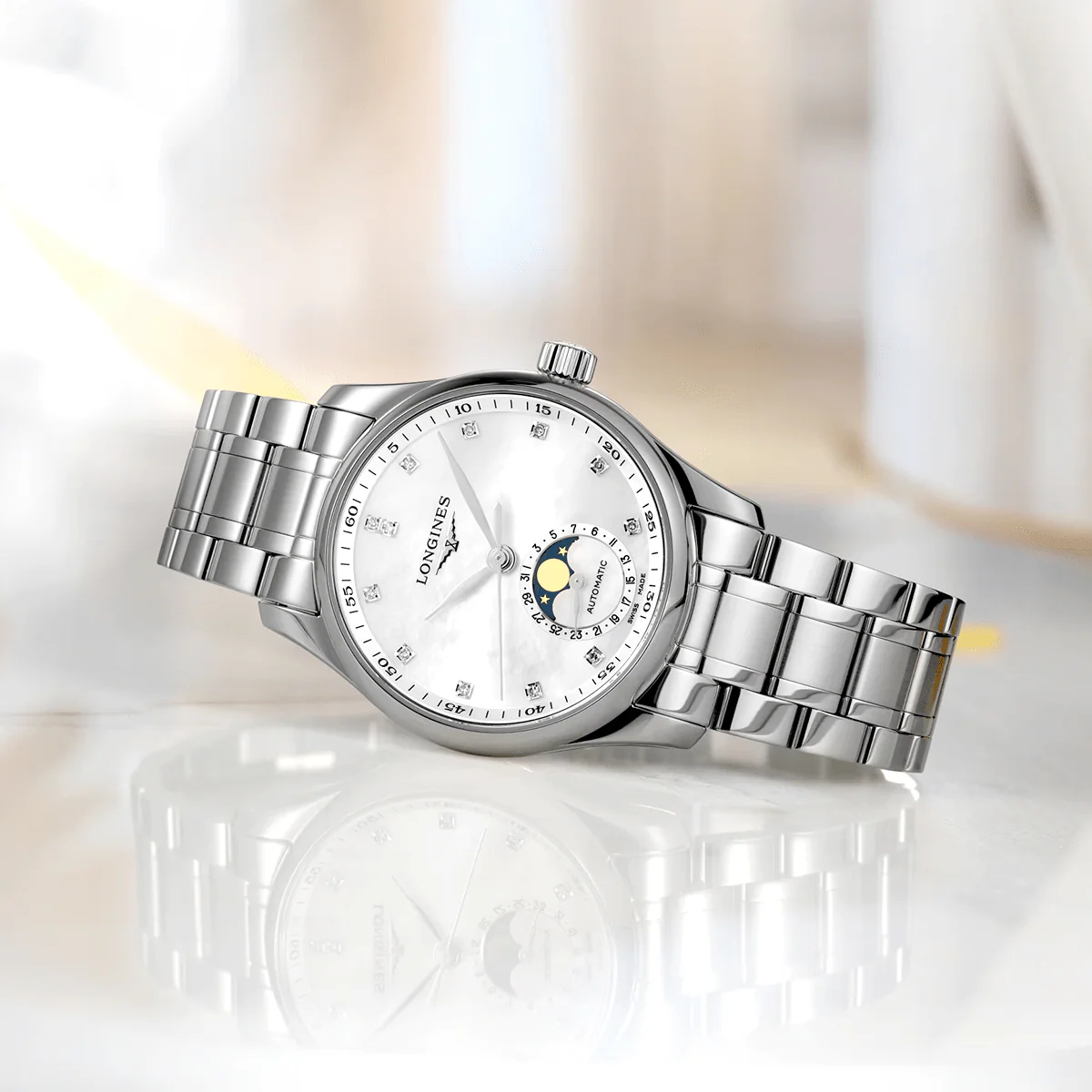 Master Collection Moonphase 34mm Diamond Dial Bracelet Watch - Image 4