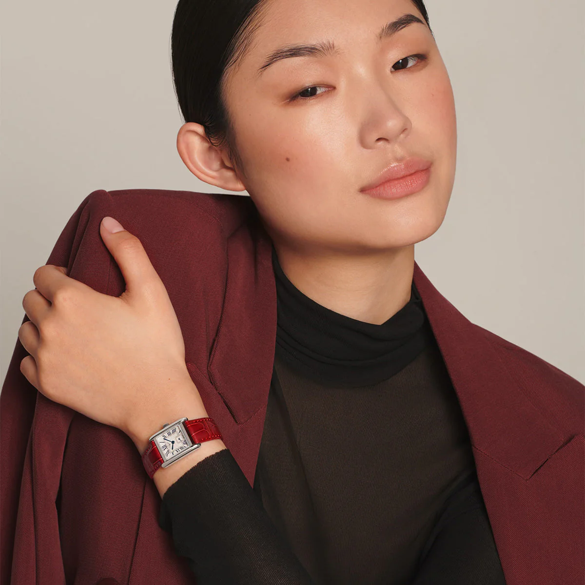 Mini DolceVita Steel Silver Dial Ladies Red Leather Strap Watch - Image 6