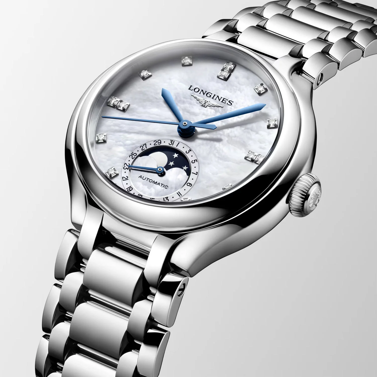 PrimaLuna Moonphase 34mm Steel Automatic Bracelet Watch - Image 4