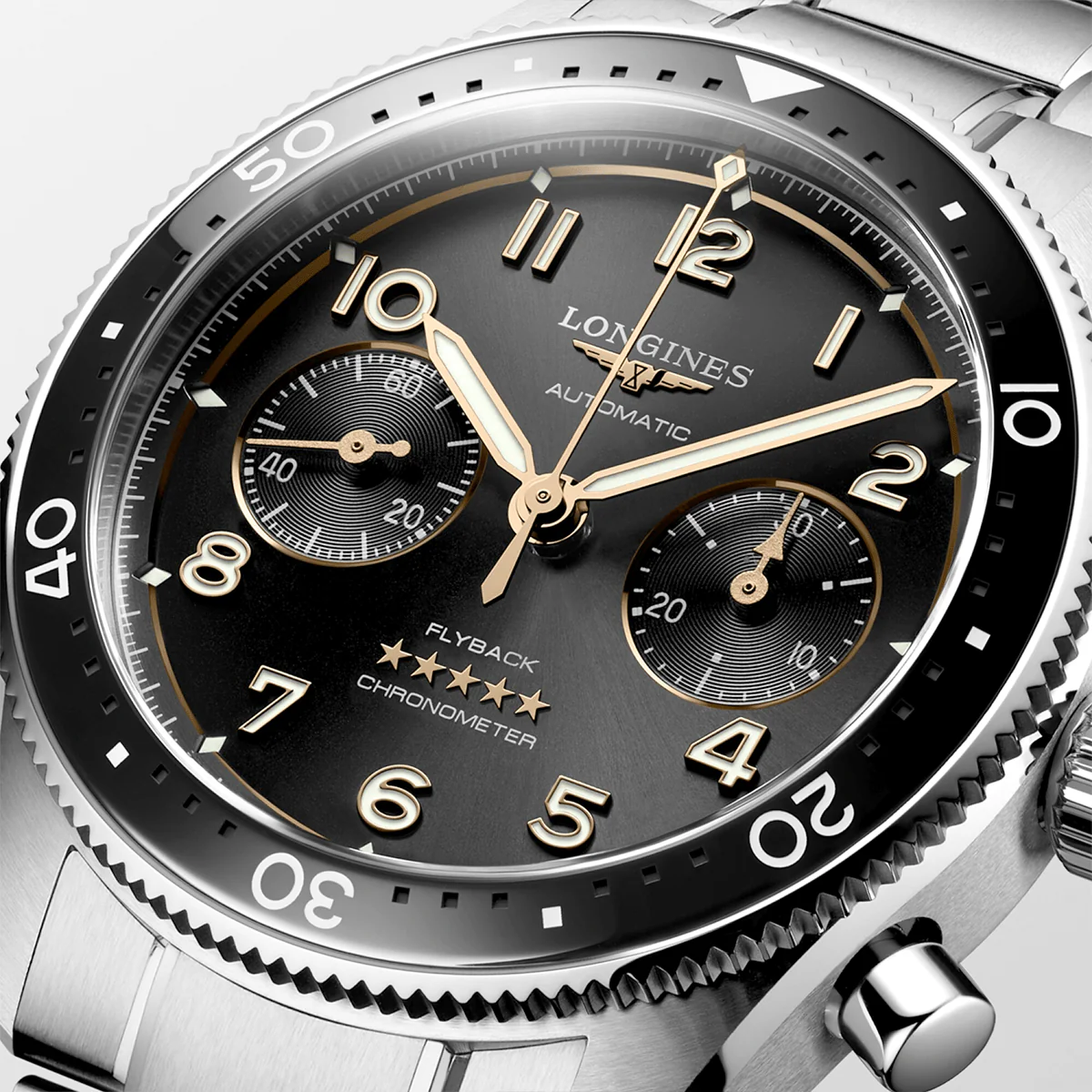 Spirit Flyback 42mm Sunray Black Dial Chronograph Bracelet Watch - Image 3