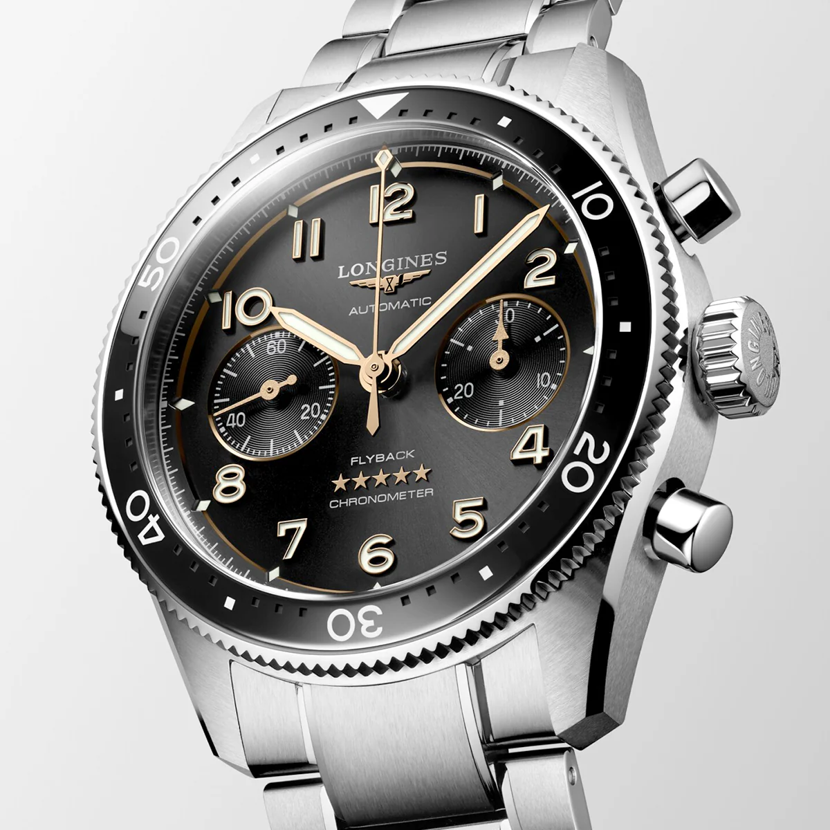 Spirit Flyback 42mm Sunray Black Dial Chronograph Bracelet Watch - Image 4