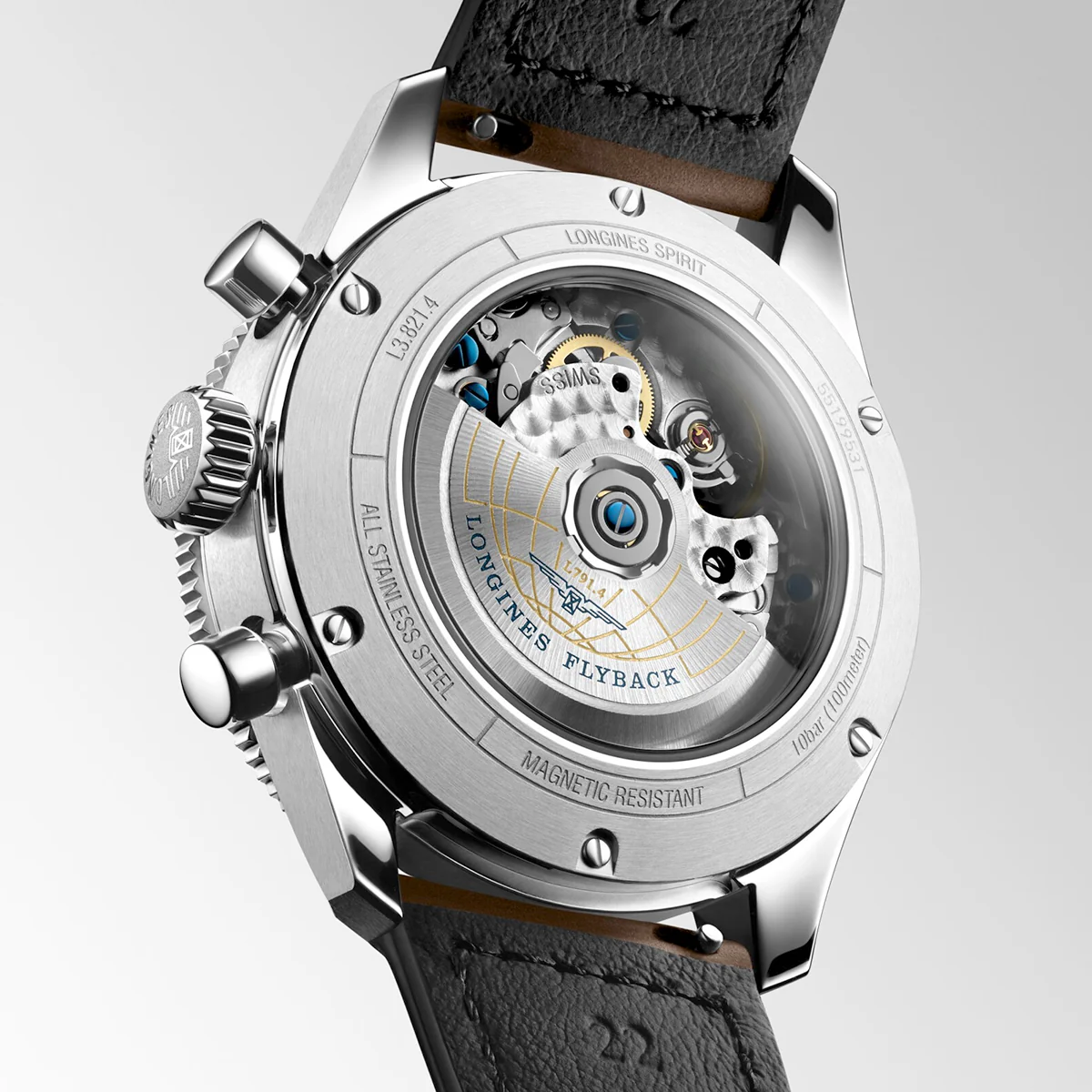 Spirit Flyback 42mm Black Sunray Dial Chronograph Leather Strap Watch - Image 6