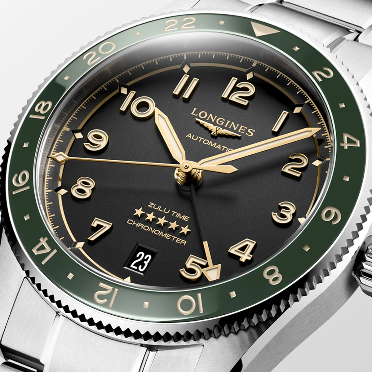 Spirit Zulu Time 39mm Anthracite Dial & Green Bezel Bracelet Watch - Image 2