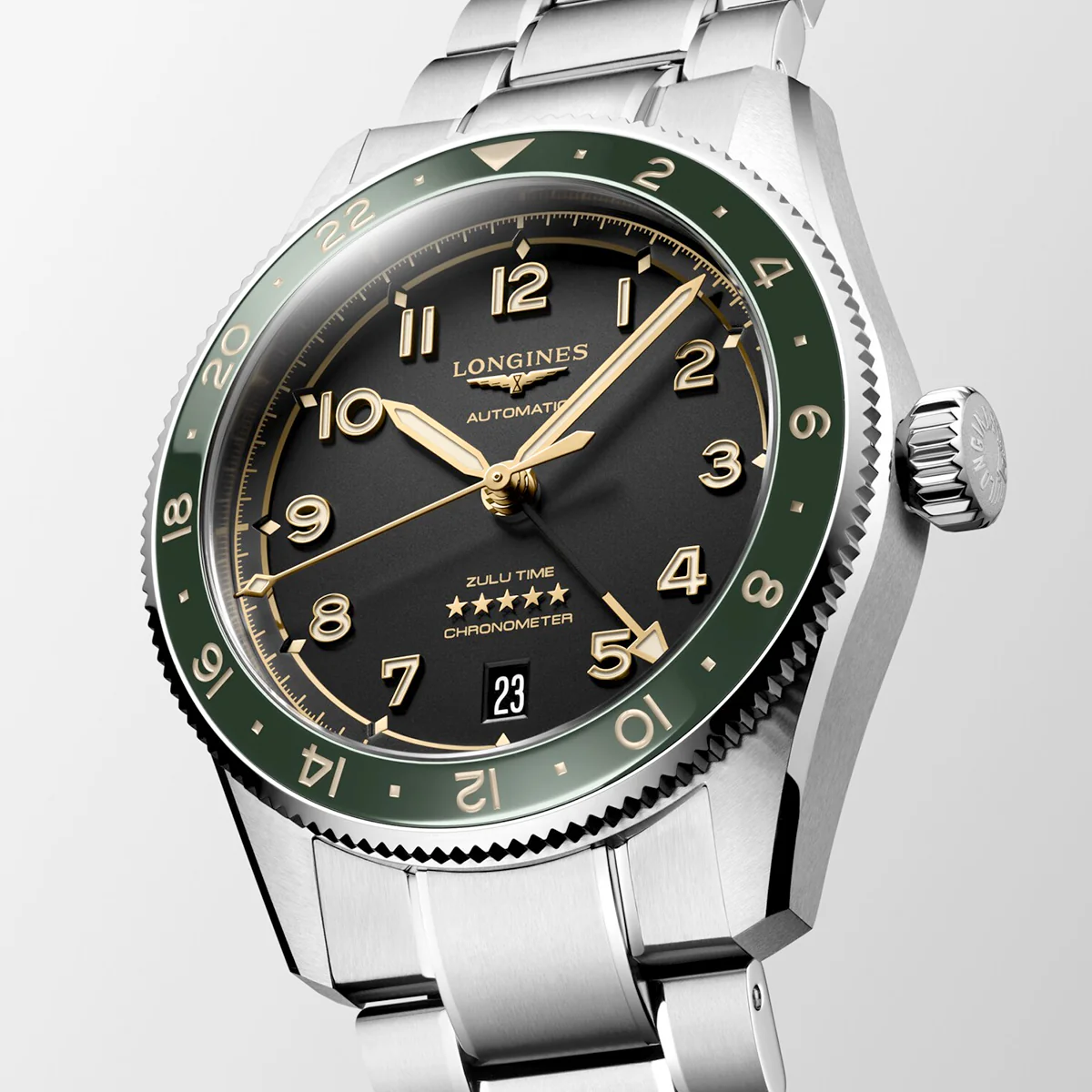 Spirit Zulu Time 39mm Anthracite Dial & Green Bezel Bracelet Watch - Image 5