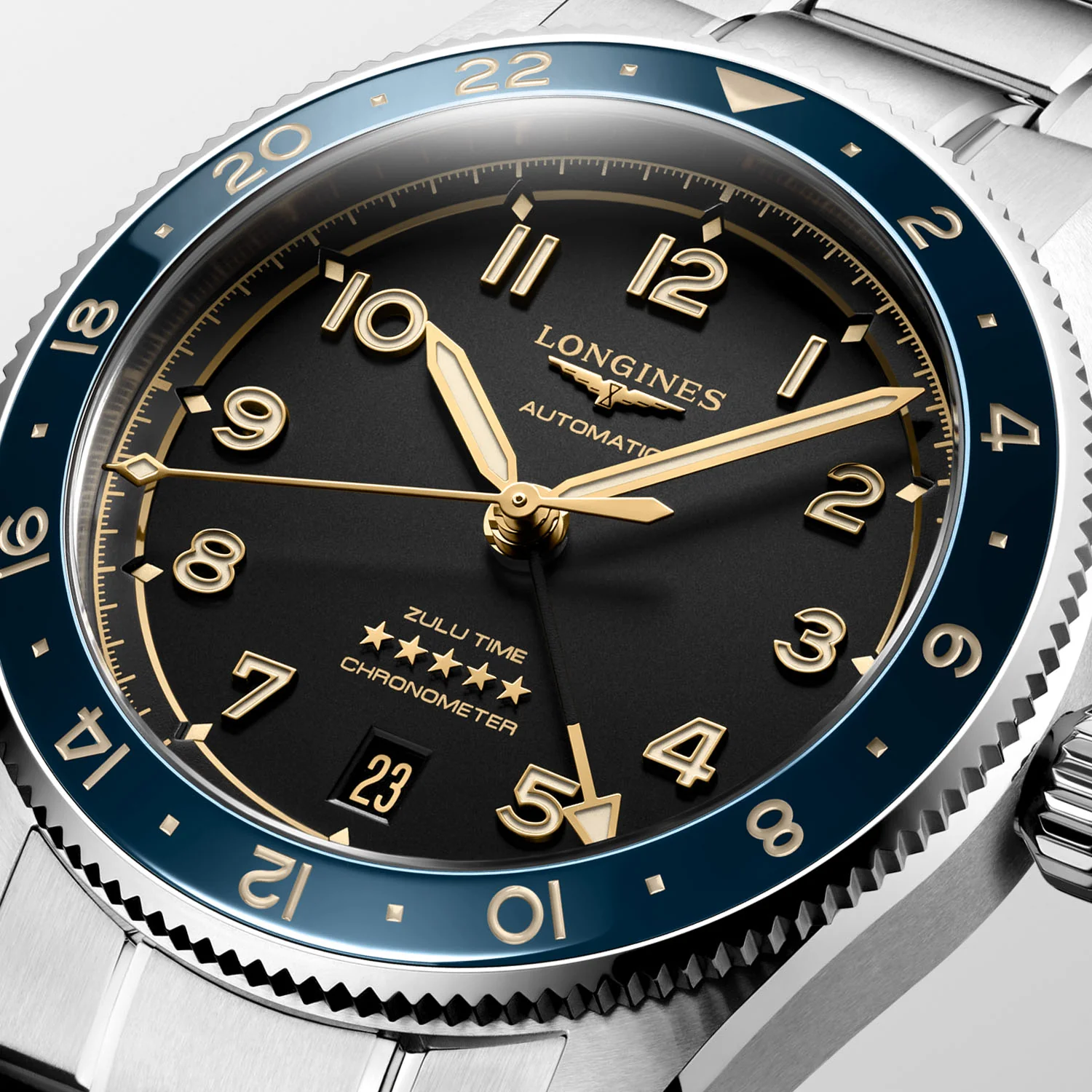 Spirit Zulu Time 39mm Black Dial & Blue Bezel Automatic Bracelet Watch - Image 2