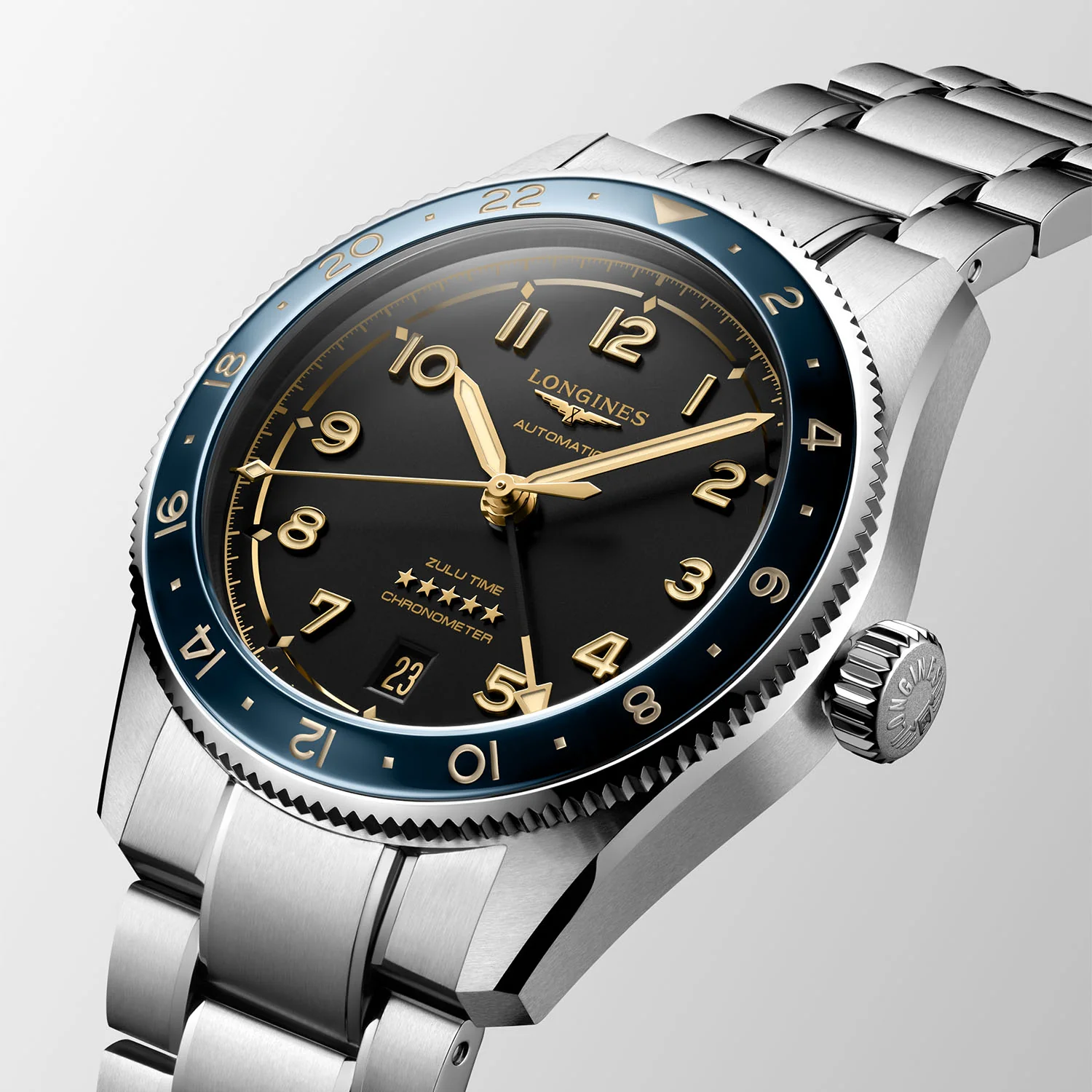 Spirit Zulu Time 39mm Black Dial & Blue Bezel Automatic Bracelet Watch - Image 3