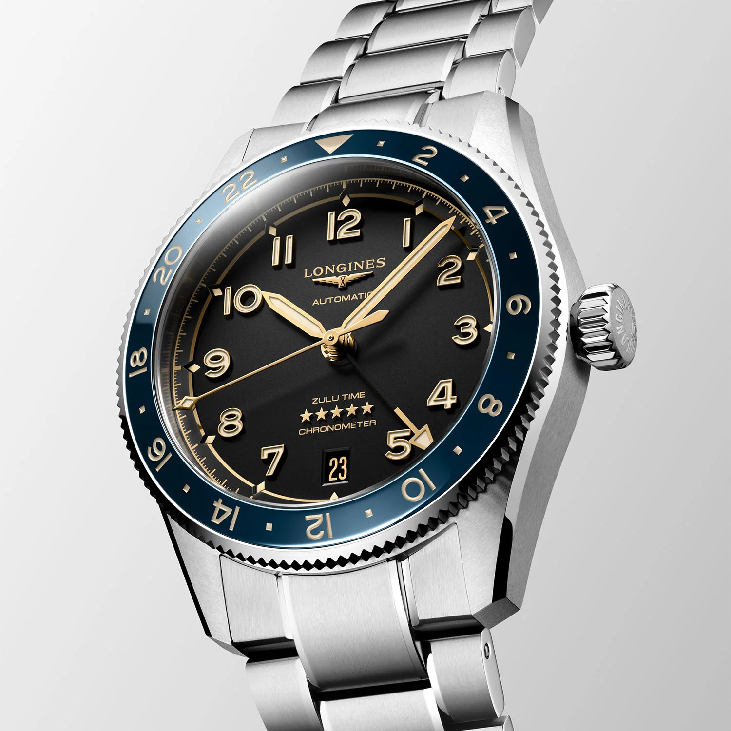 Spirit Zulu Time 39mm Black Dial & Blue Bezel Automatic Bracelet Watch - Image 4