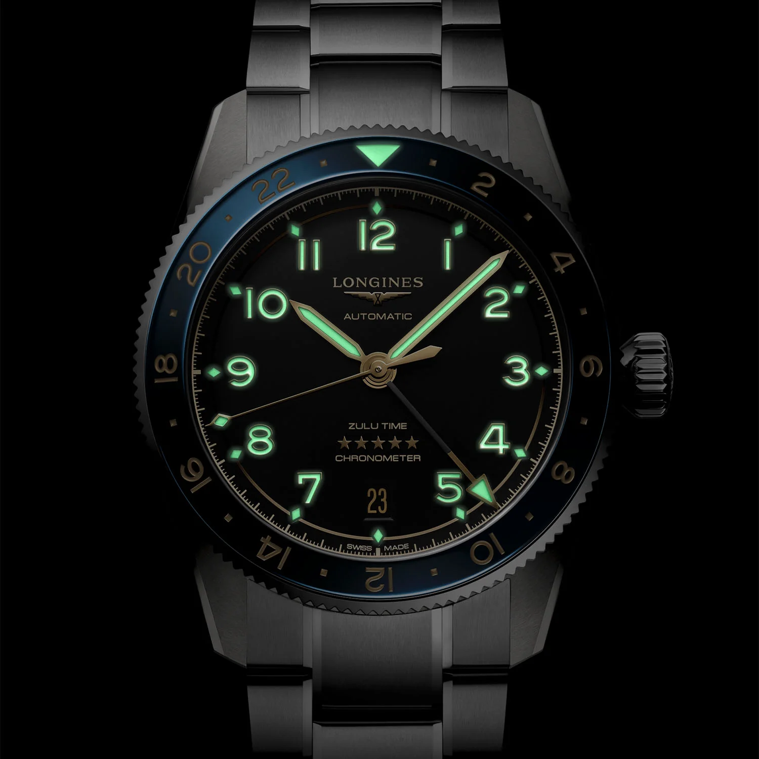 Spirit Zulu Time 39mm Black Dial & Blue Bezel Automatic Bracelet Watch - Image 5