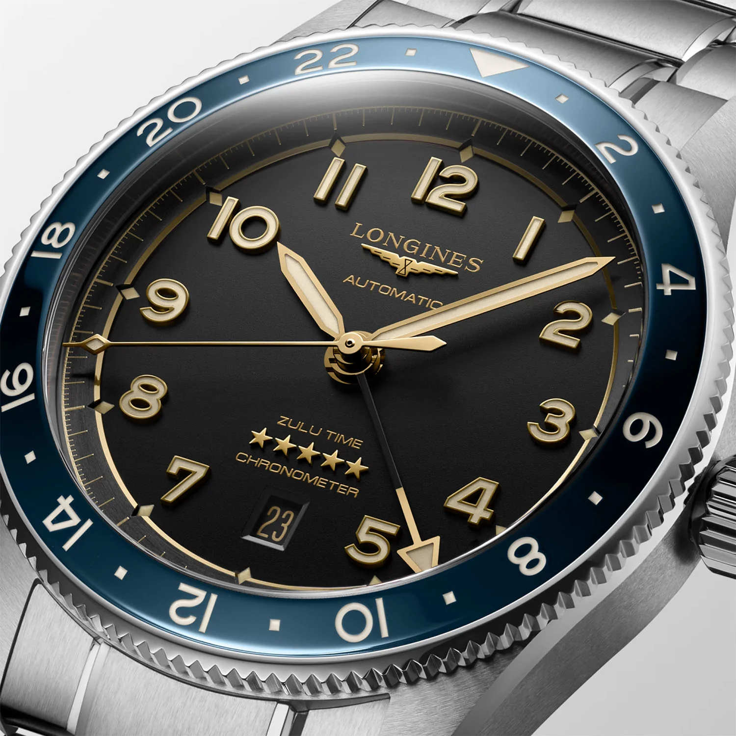 Spirit Zulu Time 42mm Black Dial & Blue Bezel Automatic Bracelet Watch - Image 2