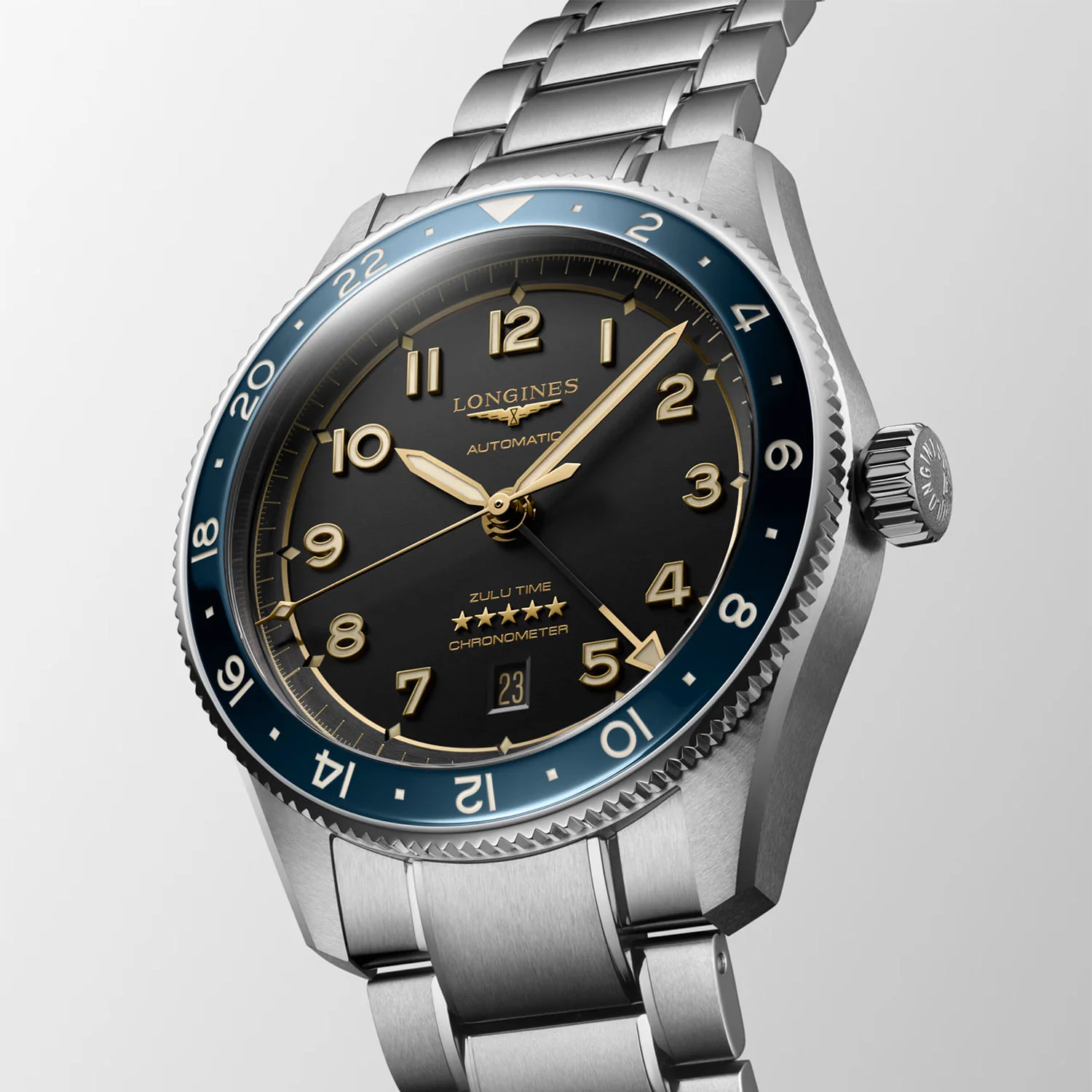 Spirit Zulu Time 42mm Black Dial & Blue Bezel Automatic Bracelet Watch - Image 3