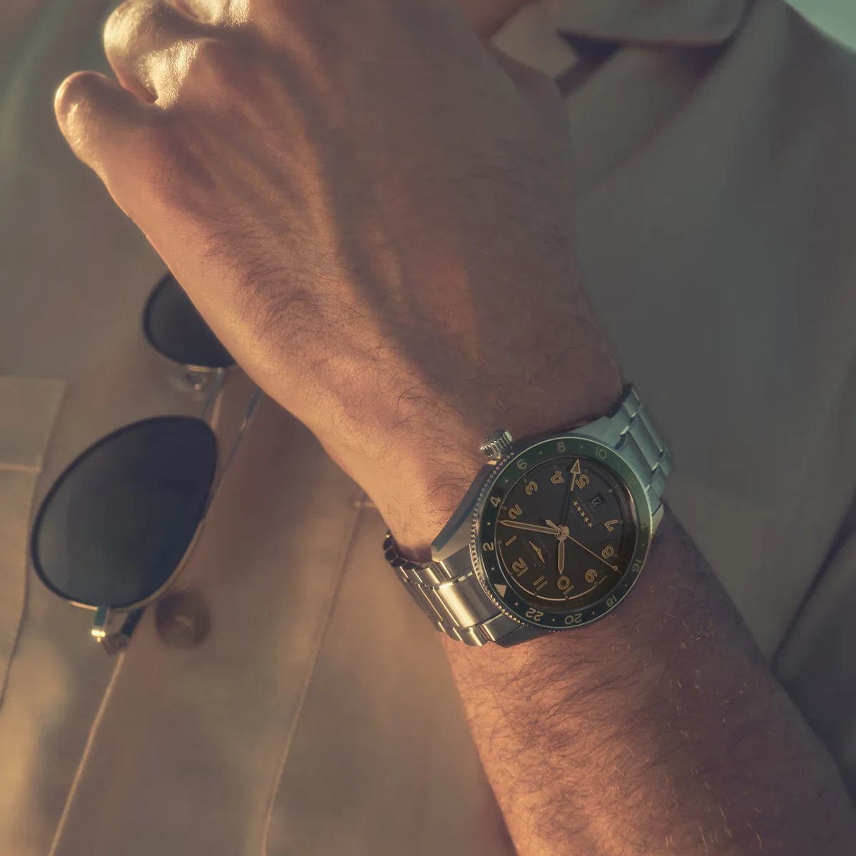 Spirit Zulu Time 42mm Anthracite Dial & Green Bezel Bracelet Watch - Image 2