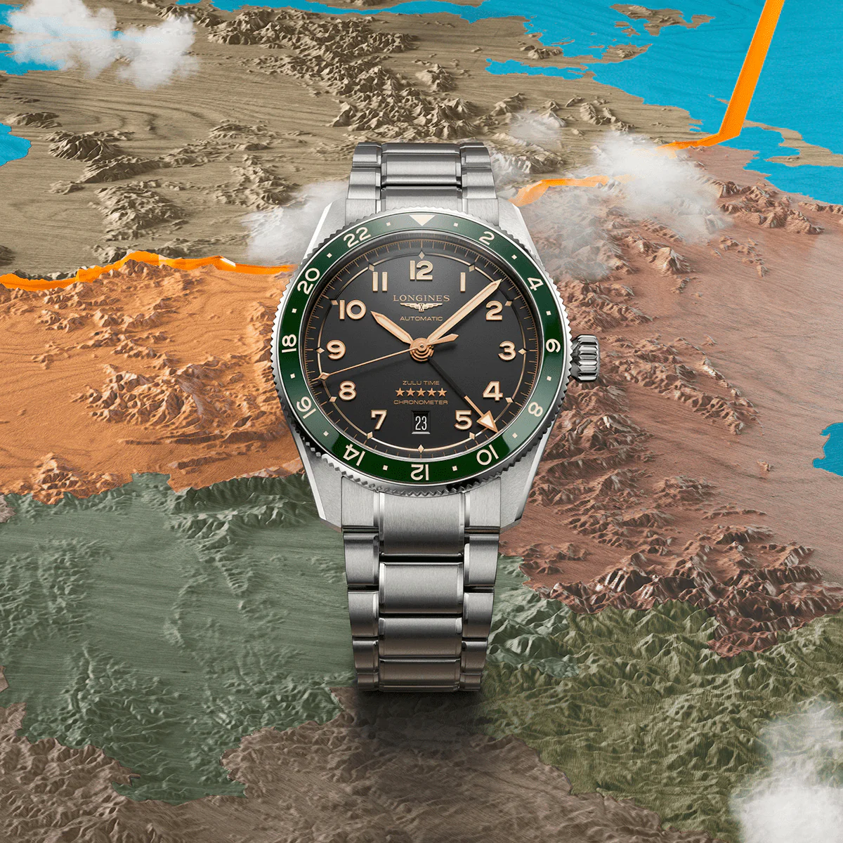 Spirit Zulu Time 42mm Anthracite Dial & Green Bezel Bracelet Watch - Image 3
