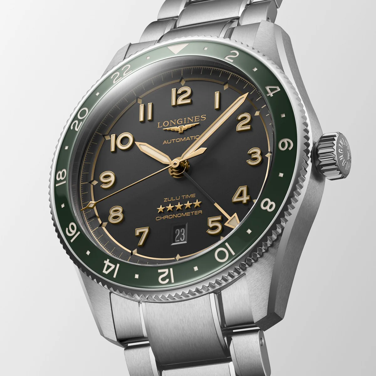 Spirit Zulu Time 42mm Anthracite Dial & Green Bezel Bracelet Watch - Image 5