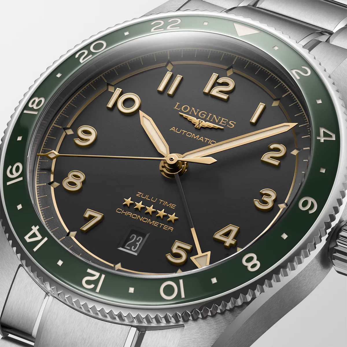 Spirit Zulu Time 42mm Anthracite Dial & Green Bezel Bracelet Watch - Image 6