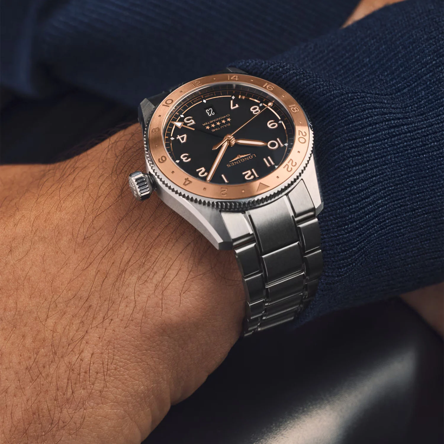 Spirit Zulu Time 1925 39mm 18ct Rose Gold Bezel Bracelet Watch - Image 9